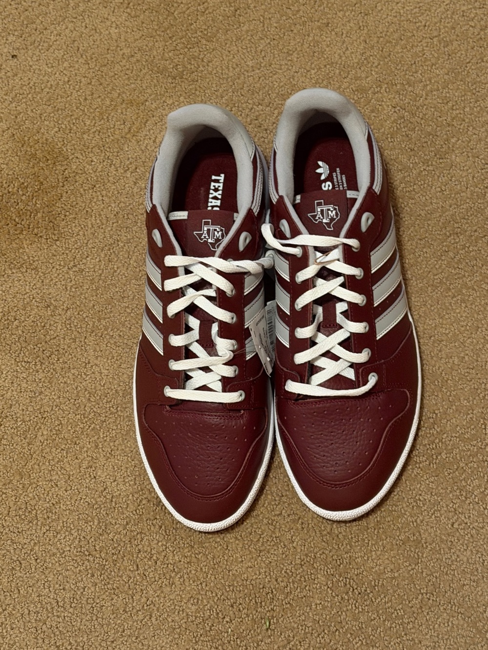 New Adidas Maroon and White Men's Leather Sneakers